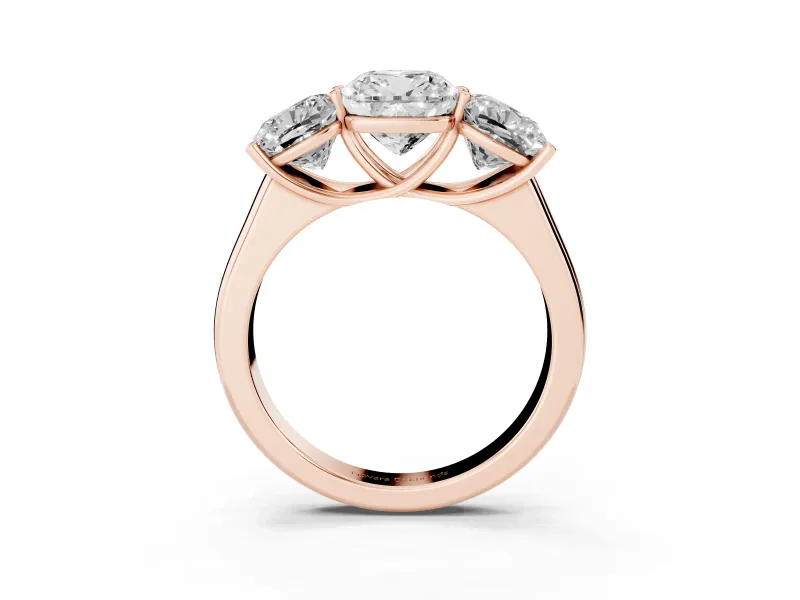 Cushion Cut Three Stone Engagement Ring Setting | Basket Prong Heads | Rose Gold
