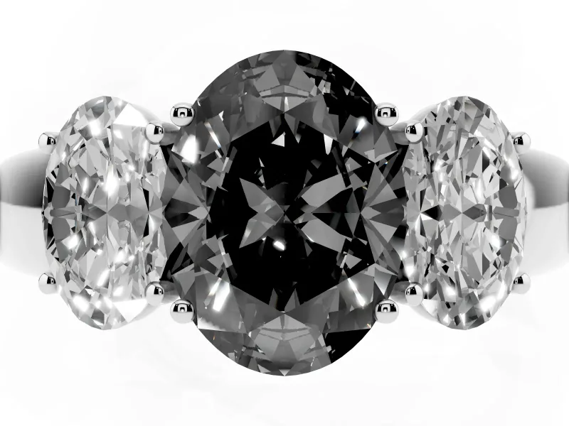 Oval Three Stone Engagement Ring Setting for a Black Center | Touching Side Stones | Sterling Silver