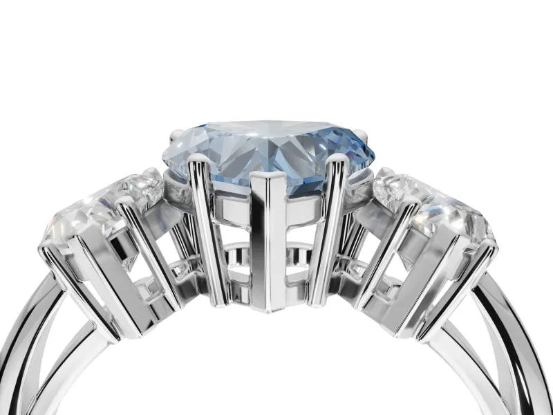 Heart-Shaped 3 Stone Engagement Ring Setting for a Fancy Blue Lab-Grown Diamond | Sterling Silver - Design NV-24895