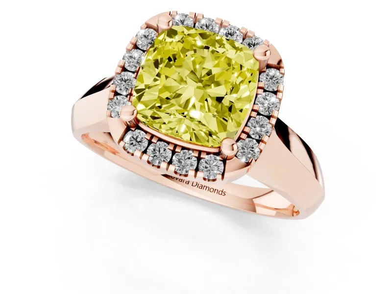 Cushion Cut Halo Engagement Ring Setting for a Fancy Yellow Lab-Grown Diamond | Square Profile Band | Rose Gold