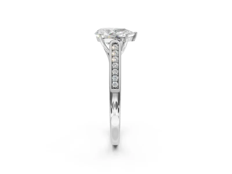Pear-Shaped Cathedral Solitaire Engagement Ring Setting | Channel Set Band | Sterling Silver