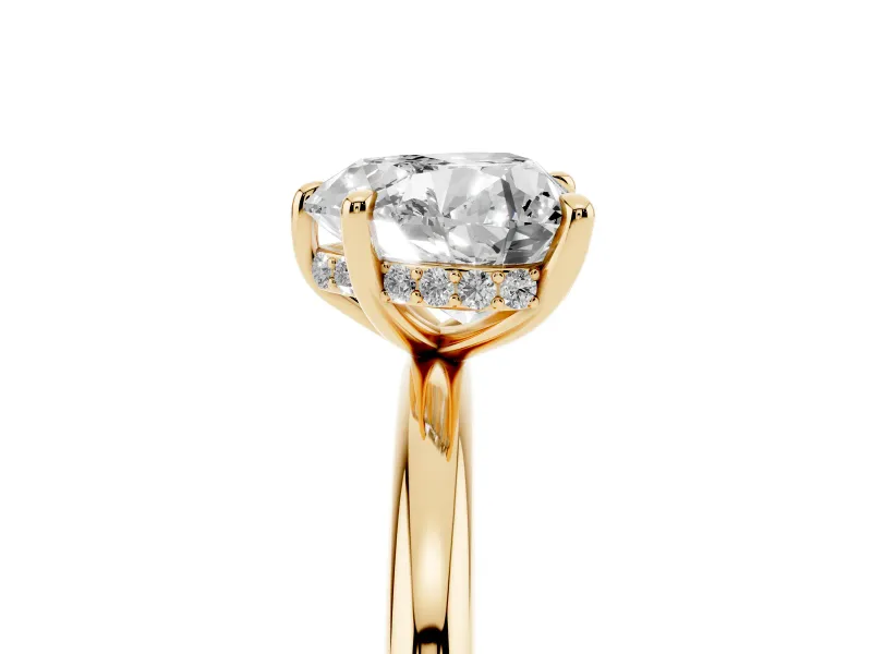 Heart-Shaped Hidden Halo Engagement Ring Setting | Thin Plain Band | Yellow Gold