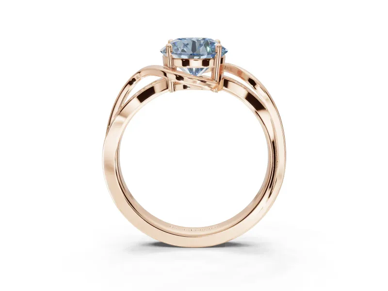 Round Bypass Solitaire Engagement Ring Setting for a Fancy Blue Lab-Grown Diamond | Pavé and Plain Strands | Rose Gold