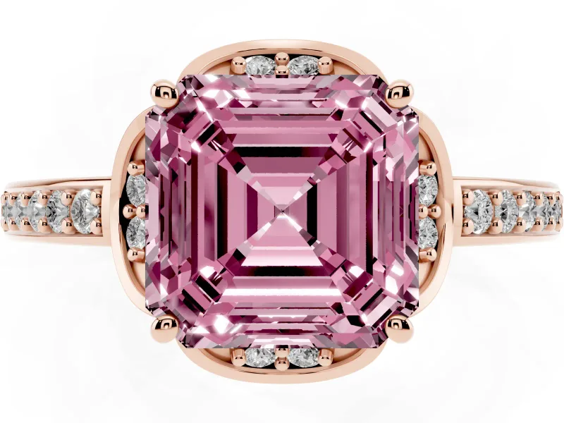 Asscher Cut Floral Pavé Engagement Ring Setting for a Fancy Pink Lab-Grown Diamond | Rose Gold