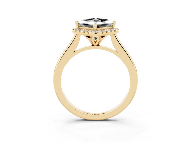 Princess Cut Halo Engagement Ring Setting for a Black Center | Plain Polished Band | Yellow Gold