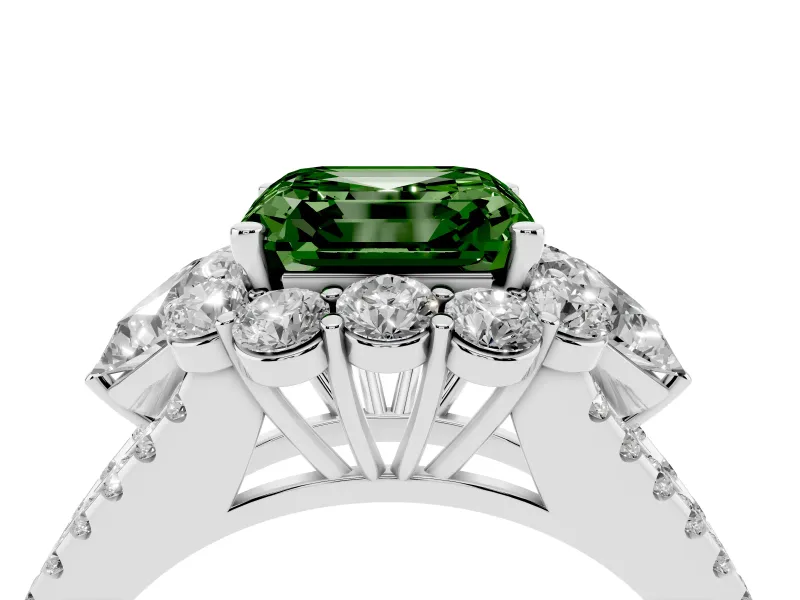 Fancy Green Asscher Cut Diamond Halo Split Shank Engagement Ring Set in Silver with Prong-Held Center Stone