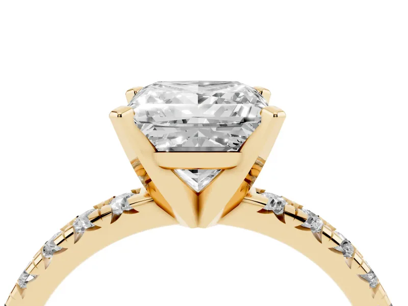 Princess Cut Pavé Solitaire Engagement Ring Setting | Scalloped Accent Row | Yellow Gold