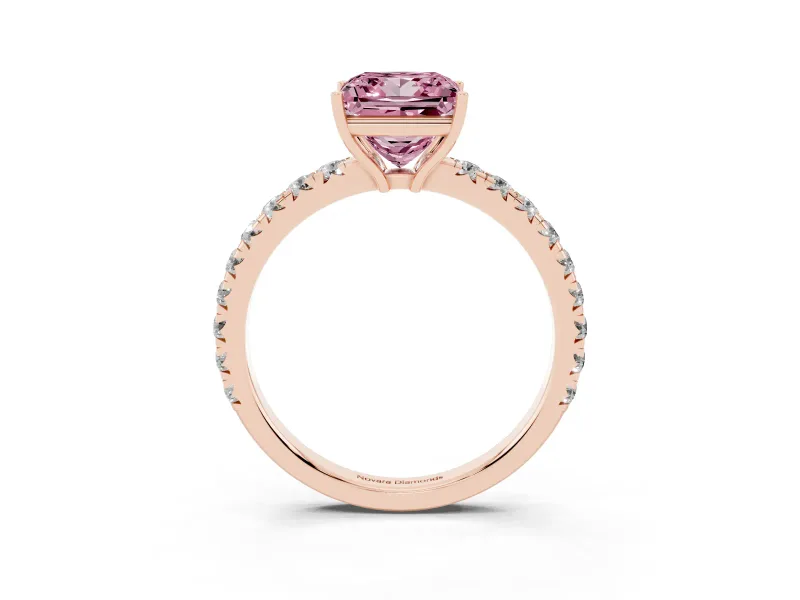 Princess Cut Pave Engagement Ring Setting for a Fancy Pink Lab-Grown Diamond | Shared Prong Band | Rose Gold