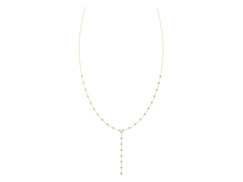 Round Lab-Grown Diamond Bezel Station Y Necklace | Station Drop | Yellow Gold