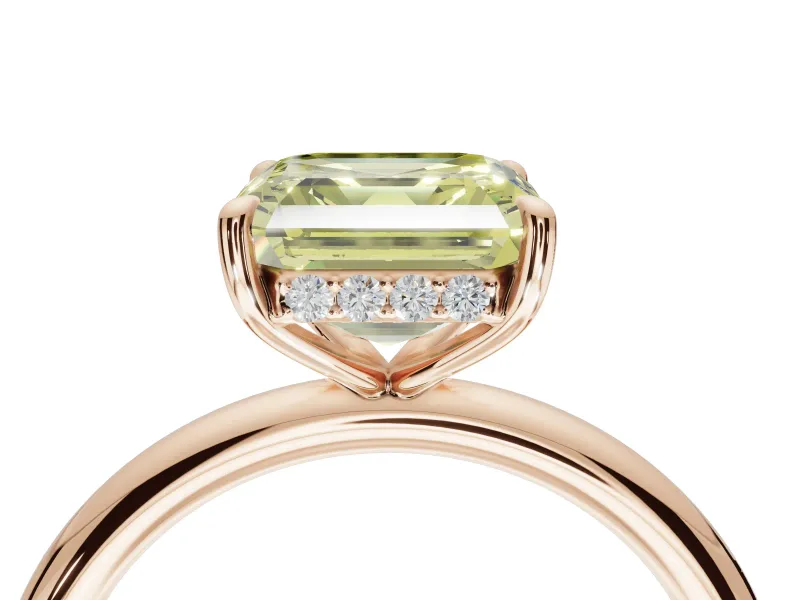 Asscher Cut Hidden Halo Ring Setting for a Fancy Yellow Lab-Grown Diamond | Rose Gold