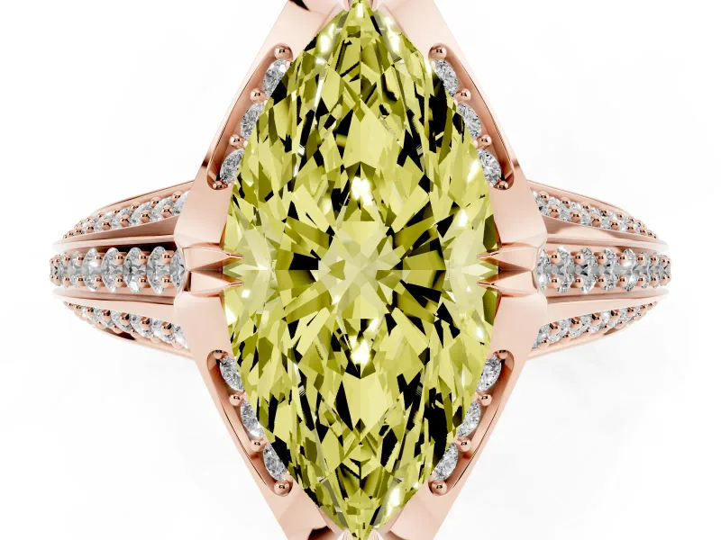 Marquise Hidden Halo Engagement Ring Setting for a Fancy Yellow Lab-Grown Diamond | Triple Row Pavé Band | Rose Gold
