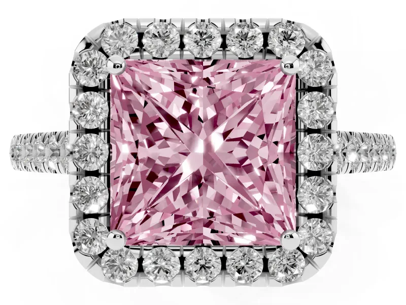 Princess Cut Raised Halo Engagement Ring Setting for a Fancy Pink Lab-Grown Diamond | White Gold