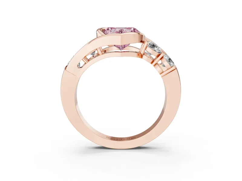 Heart-Shaped Bezel Bypass Engagement Ring Setting for a Fancy Pink Lab-Grown Diamond | Rose Gold