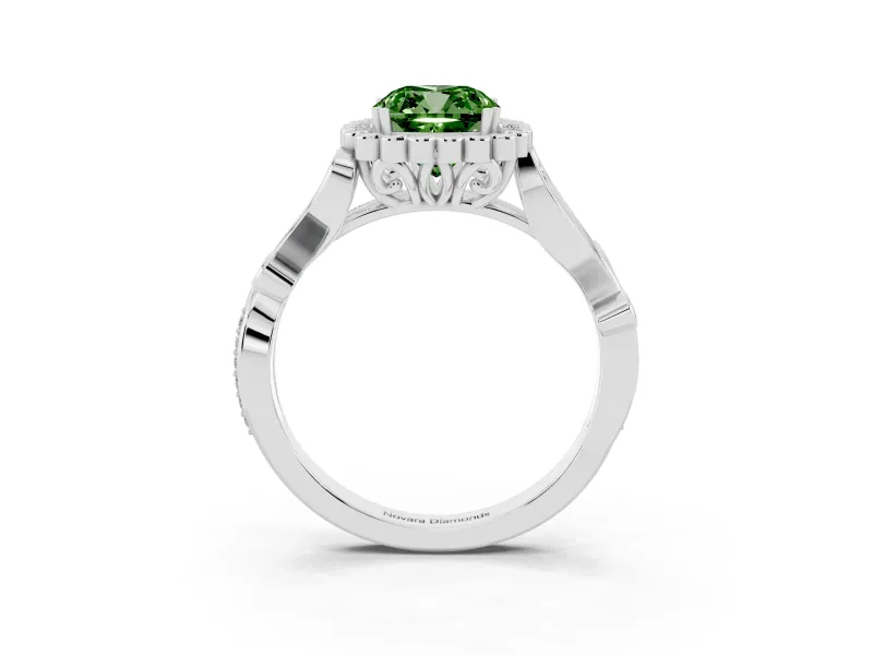 Cushion Cut Leaf Halo Engagement Ring Setting for a Fancy Green Lab-Grown Diamond | Sterling Silver