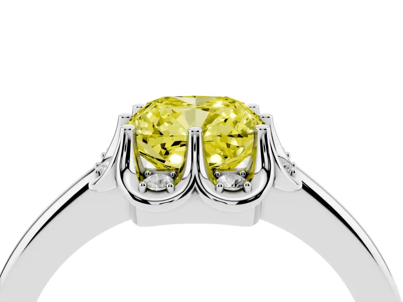 Cushion Cut Petal Halo Engagement Ring Setting for a Fancy Yellow Lab-Grown Diamond | Sterling Silver