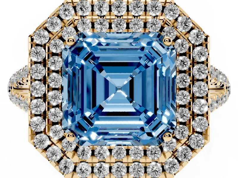Asscher Cut Halo Engagement Ring Setting for a Fancy Blue Lab-Grown Diamond | Yellow Gold - Design NV-24799
