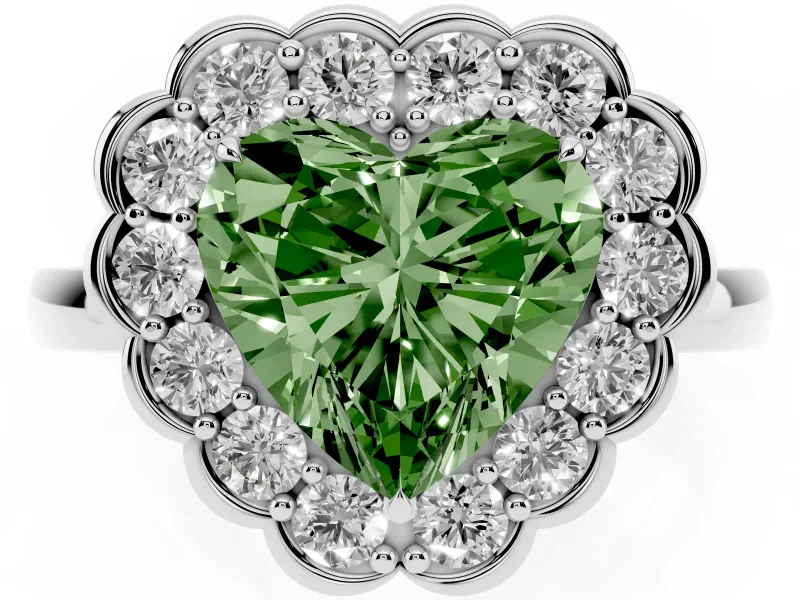 Heart-Shaped Scalloped Cluster Halo Engagement Ring Setting for a Fancy Green Lab-Grown Diamond | Plain Band | Platinum