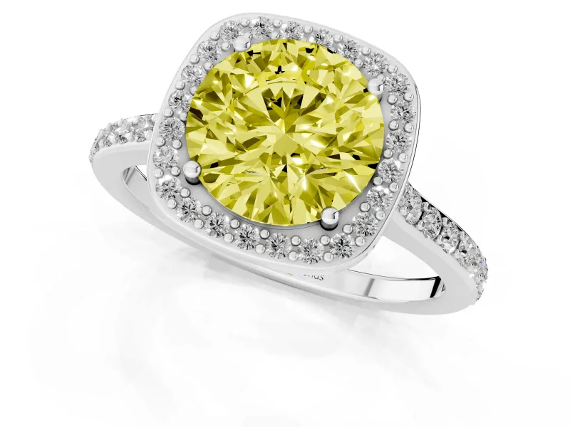 Round Halo Engagement Ring Setting for a Fancy Yellow Lab-Grown Diamond | Platinum - Design NV-24729