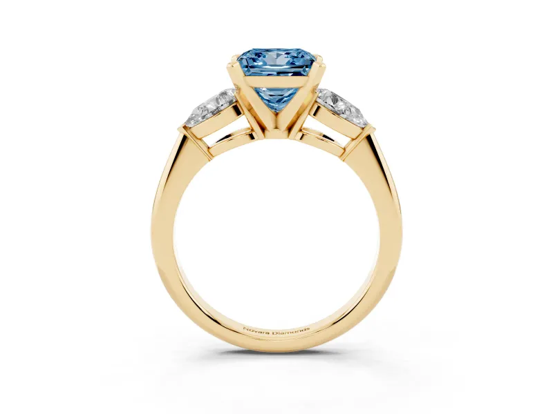 Princess Cut 3-Stone Engagement Ring Setting for a Fancy Blue Lab-Grown Diamond | Yellow Gold