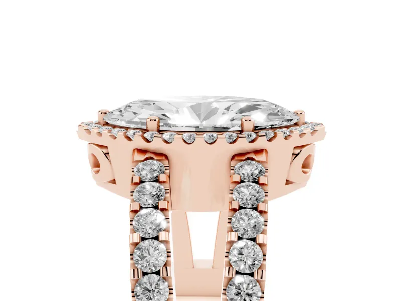 Marquise Halo Split Shank Engagement Ring Setting | Pavé Strands | Rose Gold