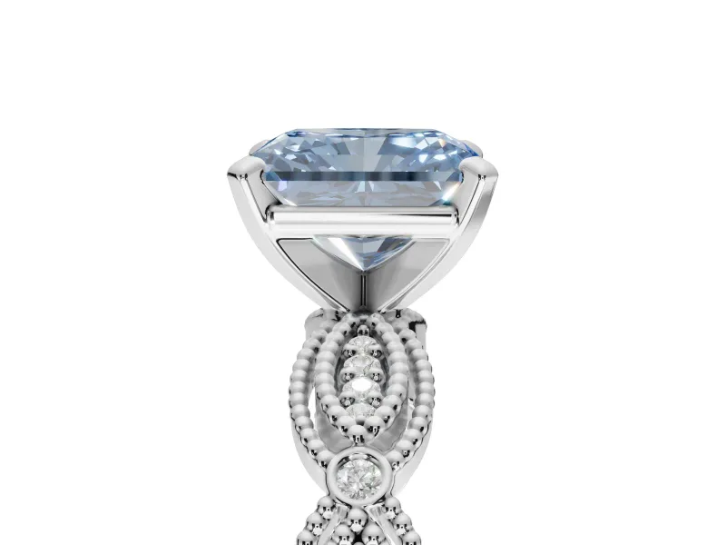 Radiant Cut Vintage Engagement Ring Setting for a Fancy Blue Lab-Grown Diamond | Graduated Stations | Sterling Silver