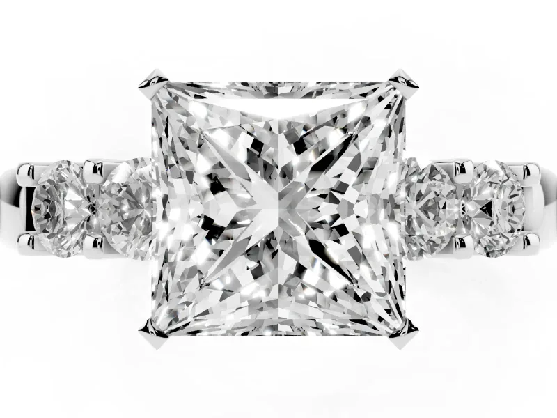 Princess Cut Diamond Five-Stone Prong Set Engagement Ring Set in Platinum with Channel Band