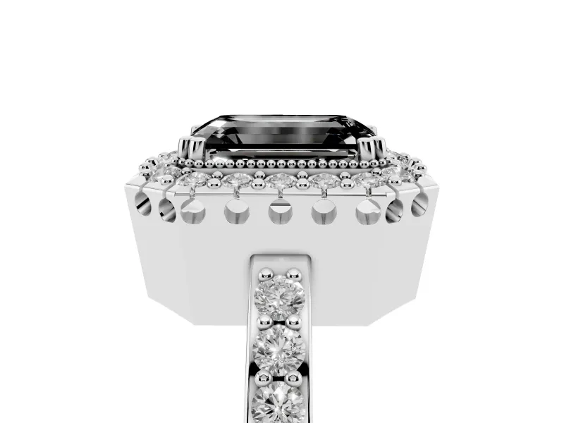 Emerald Cut Halo Engagement Ring Setting for a Black Center | Sterling Silver