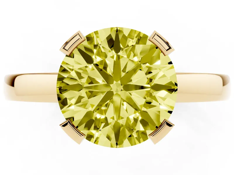 Fancy Yellow Round Cut Diamond Solitaire Ring Set in Yellow gold with Prong Head and Smooth Polished Band