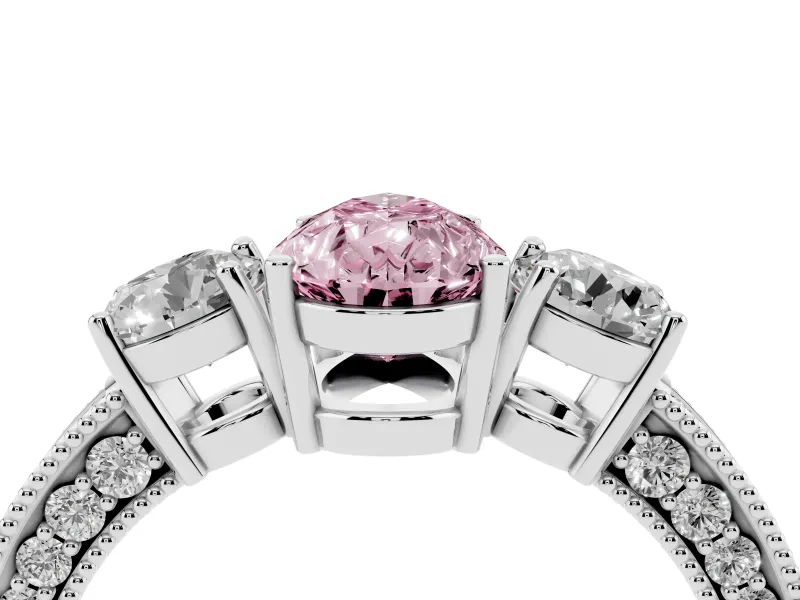 Pear-Shaped Three Stone Engagement Ring Setting for a Fancy Pink Lab-Grown Diamond | Graduated Pave Band | Platinum