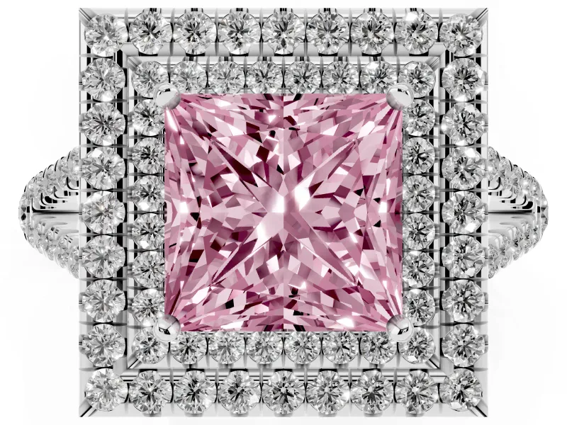 Princess Cut Halo Engagement Ring Setting for a Fancy Pink Lab-Grown Diamond | White Gold - Design NV-24799