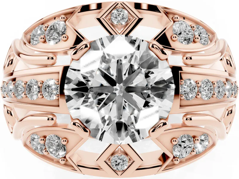 Round Art Deco Graduated Pave Engagement Ring Setting | Split Shank | Rose Gold