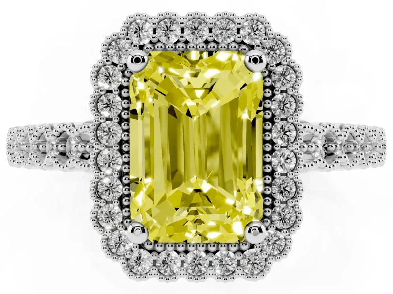 Radiant Cut Halo Engagement Ring Setting for a Fancy Yellow Lab-Grown Diamond | Sterling Silver - Design NV-24780