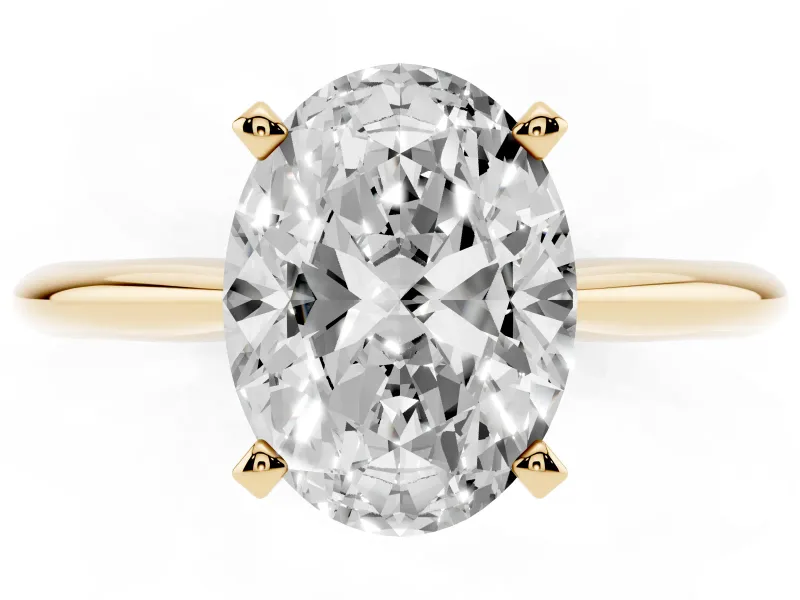 Oval Plain Knife-Edge Solitaire Engagement Ring Setting | Claw Prongs | Yellow Gold