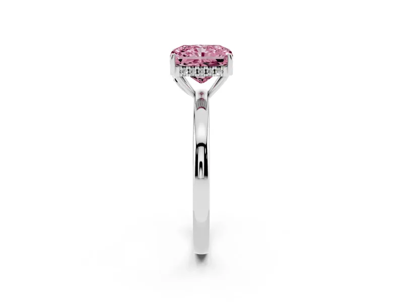 Radiant Cut Engagement Ring Setting for a Fancy Pink Lab-Grown Diamond | Hidden Halo | White Gold
