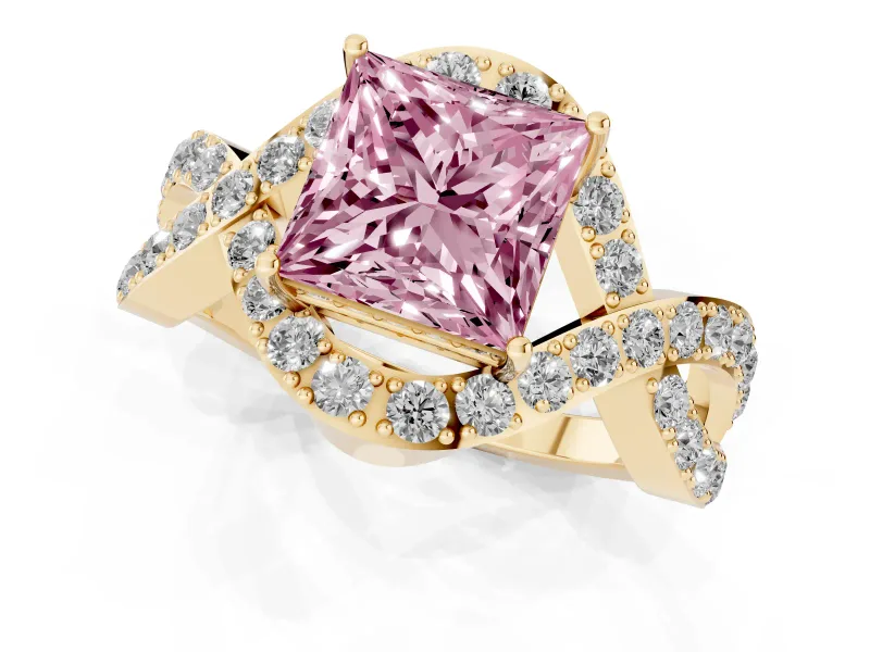 Princess Cut Infinity Twist Engagement Ring Setting for a Fancy Pink Lab-Grown Diamond | Yellow Gold
