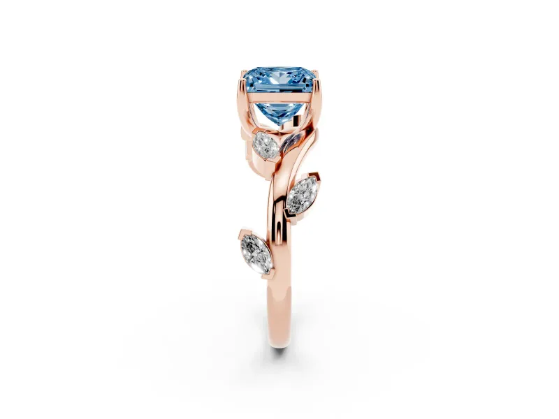 Princess Cut Twisted Vine Engagement Ring Setting for a Fancy Blue Lab-Grown Diamond | Rose Gold