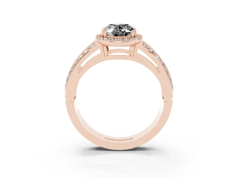 Oval Halo Engagement Ring Setting for a Black Center | Two-Row Pavé Split Shank | Rose Gold