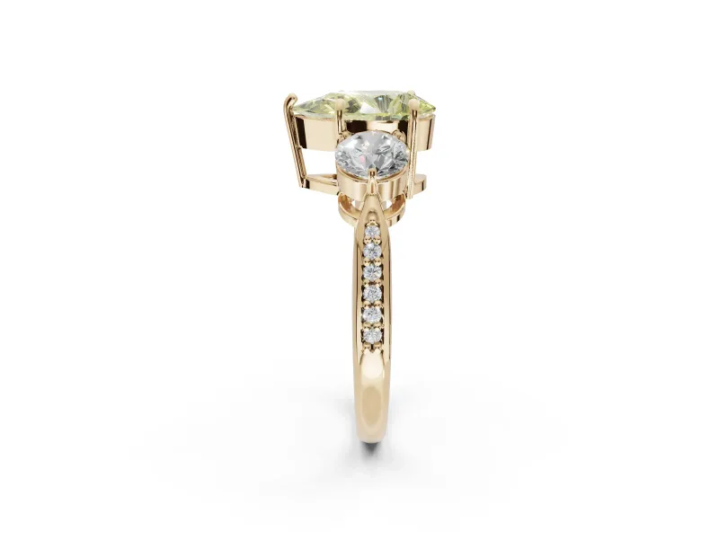 Pear-Shaped Three Stone Engagement Ring Setting for a Fancy Yellow Lab-Grown Diamond | Tapered Pave Band | Yellow Gold