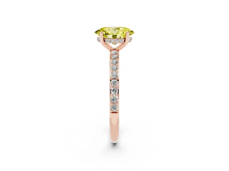 Oval Hidden Halo Engagement Ring Setting for a Fancy Yellow Lab-Grown Diamond | Rose Gold