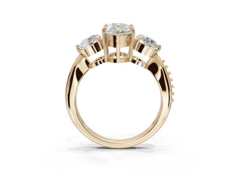 Pear-Shaped Three Stone Engagement Ring Setting | Tapered Pave Band | Yellow Gold