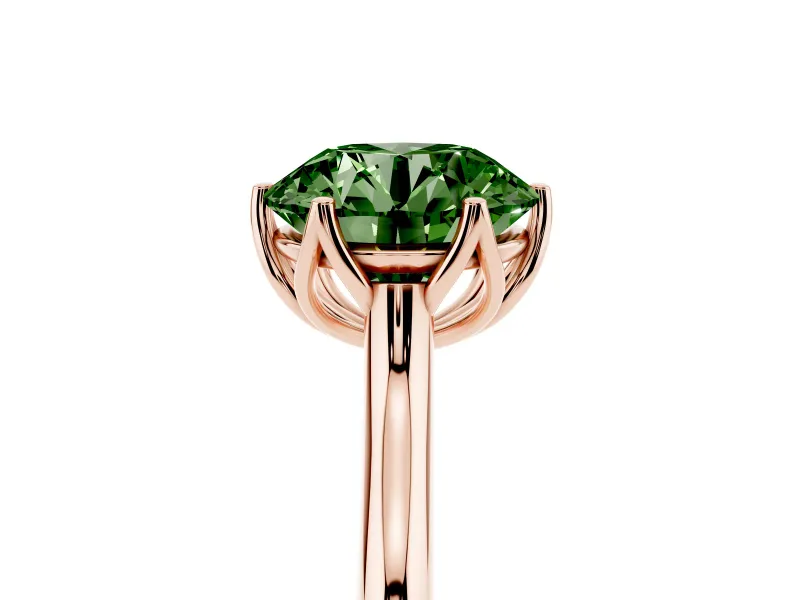 Fancy Green Round Cut Diamond Solitaire Cathedral Ring Set in Rose gold with Prong Setting
