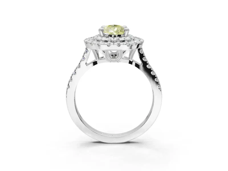 Pear-Shaped Double Halo Engagement Ring Setting for a Fancy Yellow Lab-Grown Diamond | Platinum