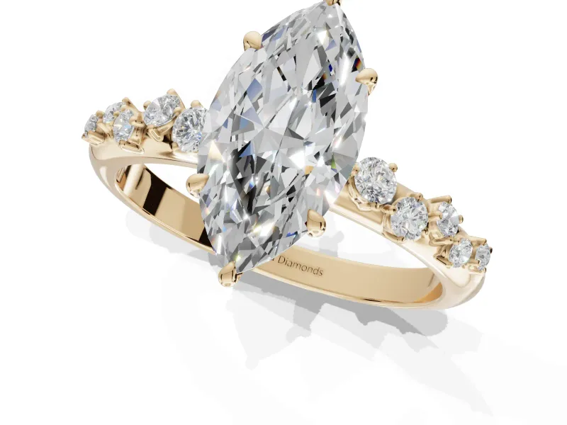 Marquise Solitaire Engagement Ring Setting | Graduated Scattered Accents | Yellow Gold