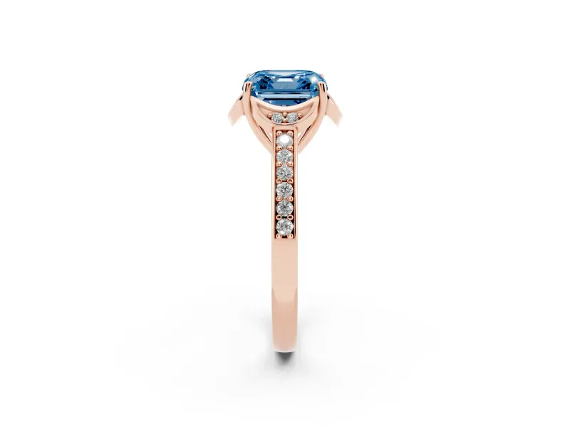 Asscher Cut Floral Pavé Engagement Ring Setting for a Fancy Blue Lab-Grown Diamond | Rose Gold