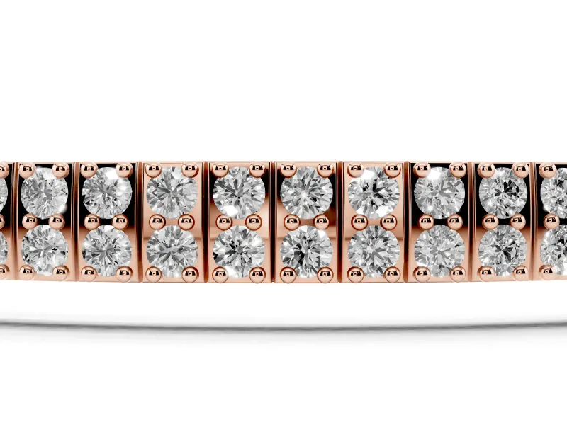 Round Lab-Grown Diamond Two-Row Tennis Bracelet | Hinged Square Links | Rose Gold