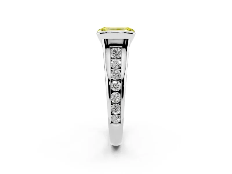 Emerald Cut Half Bezel Engagement Ring Setting for a Fancy Yellow Lab-Grown Diamond | Platinum