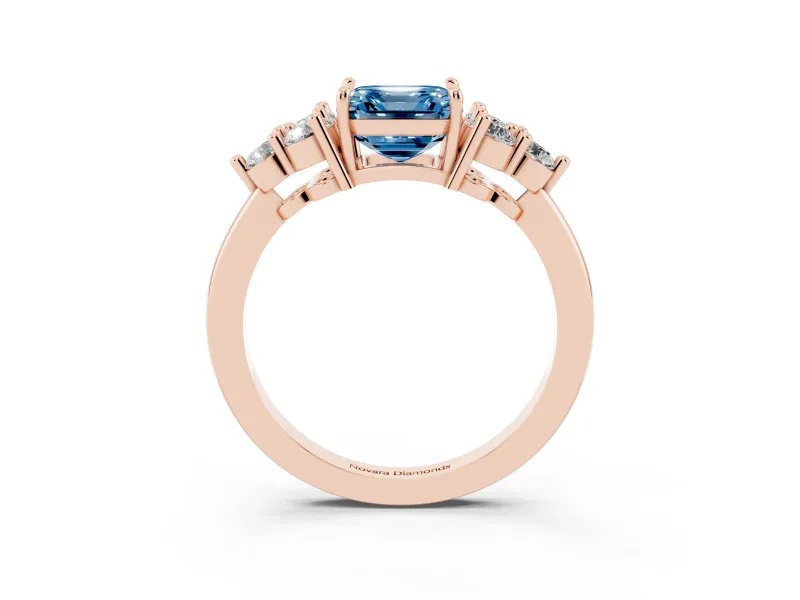 Asscher Cut Cluster Side Stone Engagement Ring Setting for a Fancy Blue Lab-Grown Diamond | Plain Band | Rose Gold