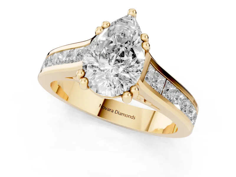 Pear-Shaped Cathedral Channel Set Engagement Ring Setting | Double Claw Prongs | Yellow Gold