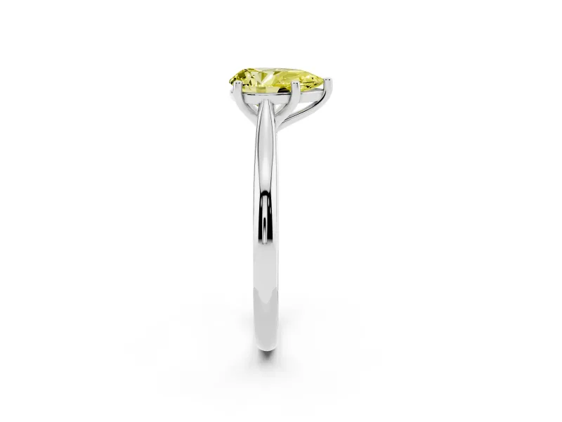 Fancy Yellow Pear Cut Diamond Solitaire Ring Set in Silver with Cathedral Band and Prong Setting
