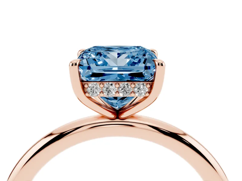 Princess Cut Hidden Halo Ring Setting for a Fancy Blue Lab-Grown Diamond | Rose Gold